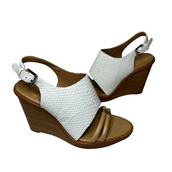 Calvin Klein Size 6.5 Prina Vacation Open Toe Wedge Heels Sandals White Nude - Picture 1 of 9